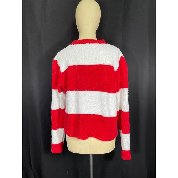 Cute Christmas Fuzzy Sweater, Poof New York, Red and White Sequence Tree - Picture 4 of 6
